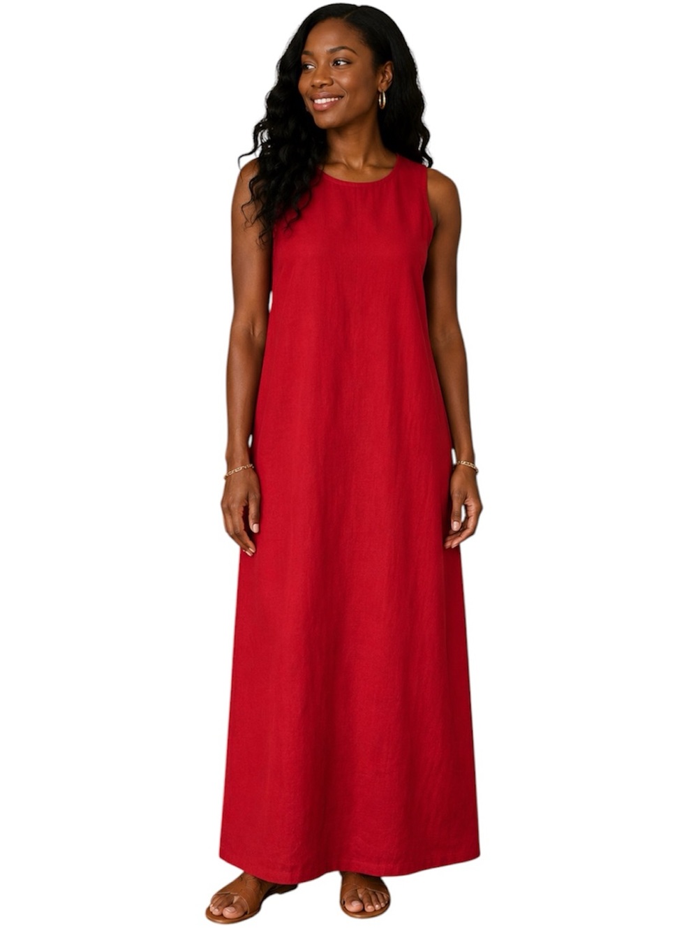 Mountain Lake Linen Blend Maxi Shift Dress Size 1X Red Coastal Boho Momcore